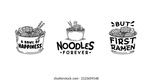 Set collection of ramen udon noodle quotes graphic, logo, label, badge and emblem