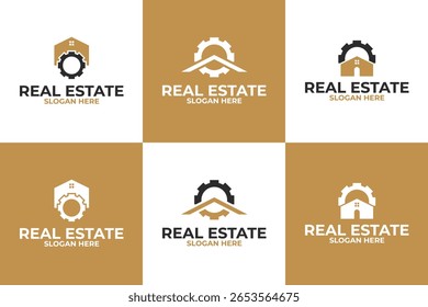 Set collection of real estate with gear logo design template vector illustration