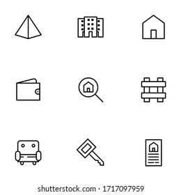 Set, collection of real estate related, business icons, outline and thin line icons on white background EPS Vector