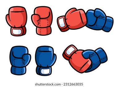 Set a collection of Red and Blue Boxing gloves on white background. Vector illustration cartoon flat design element for poster, banner, label, badge, and emblem.