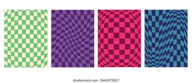Set collection of retro chequered wavy backgrounds boards posters cards