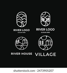 conjunto de colección river house mountain y cottage village logo design idea