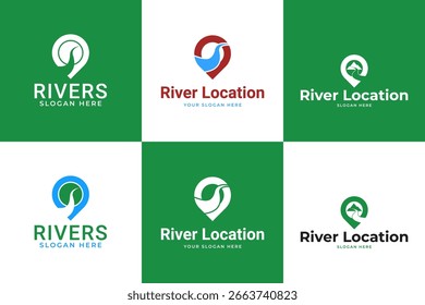 Conjunto de coleção de localização de rio logotipo modelo vetor ilustração