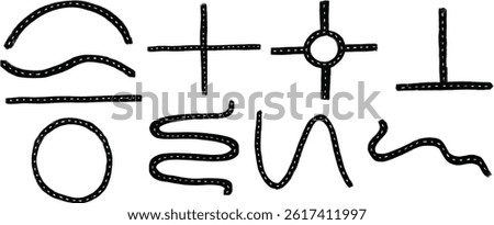 set collection road street crayon watercolour doodle kids illustration cartoon map town direction maker clipart
