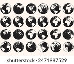 Set of collection Round Earth Globe Silhouette World Map Icons