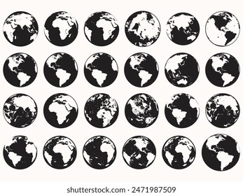 Set of collection Round Earth Globe Silhouette World Map Icons