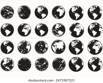 Set of collection Round Earth Globe Silhouette World Map Icons