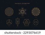 set  collection of sacred geometry symbols or icons, flower of life, metatron