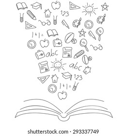set of collection of school doodle icons