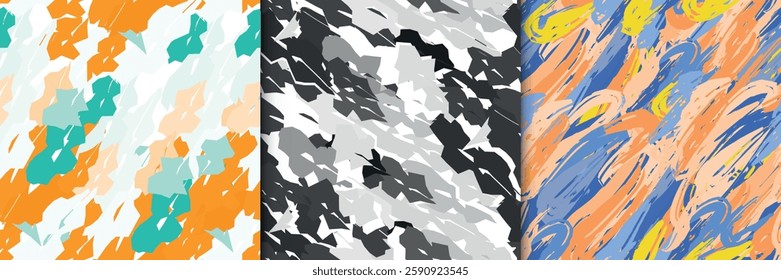 set collection seamless pattern brush strokes pattern spots blobs paint bright print background