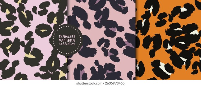Set. Collection. Seamless patterns with different leopard spots. Backgrounds. Textile, fabric, wrapping paper, print template