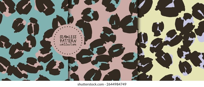 Set. Collection. Seamless patterns with different leopard spots. Backgrounds. Textile, fabric, wrapping paper, print template