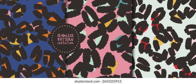 Set. Collection. Seamless patterns with different leopard spots. Backgrounds. Textile, fabric, wrapping paper, print template