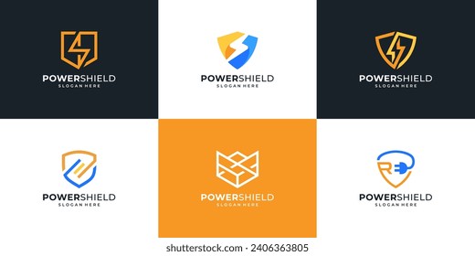 Conjunto de plantillas de logotipo de Escudo de colección con perno de luz