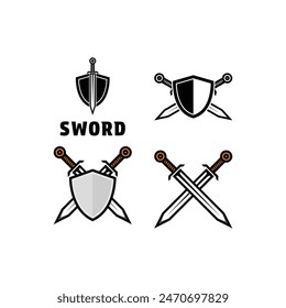 Set Kollektion Schild mit Schwert Kreuz Logo Design Konzept Idee
