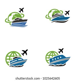 Set collection ship yacht beach logo
