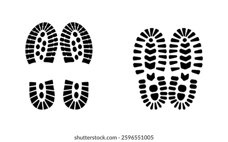 Set Of Collection Shoe Prints Illustrations Vector Clip Art. Footprint Black Color With White Background.