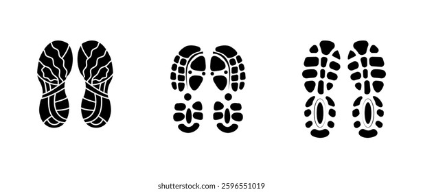 Set Of Collection Shoe Prints Illustrations Vector Clip Art. Footprint Black Color With White Background.