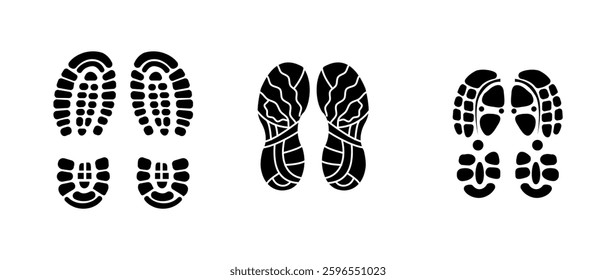 Set Of Collection Shoe Prints Illustrations Vector Clip Art. Footprint Black Color With White Background.