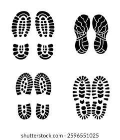 Set Of Collection Shoe Prints Illustrations Vector Clip Art. Footprint Black Color With White Background.