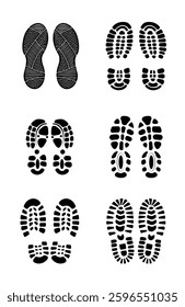 Set Of Collection Shoe Prints Illustrations Vector Clip Art. Footprint Black Color With White Background.
