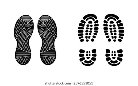 Set Of Collection Shoe Prints Illustrations Vector Clip Art. Footprint Black Color With White Background.