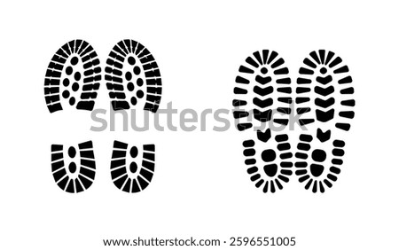 Set Of Collection Shoe Prints Illustrations Vector Clip Art. Footprint Black Color With White Background.