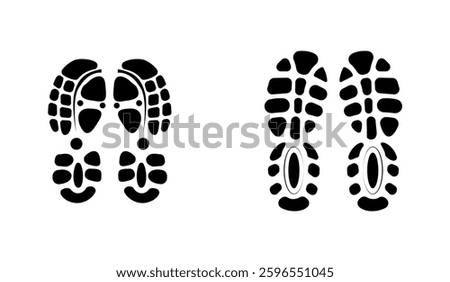 Set Of Collection Shoe Prints Illustrations Vector Clip Art. Footprint Black Color With White Background.