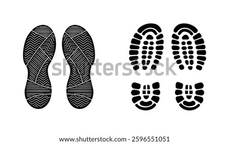 Set Of Collection Shoe Prints Illustrations Vector Clip Art. Footprint Black Color With White Background.