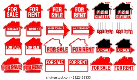 Set collection sign home for sale and rent. real estate property advertising design vector illustration