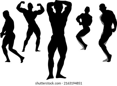 Set collection of silhouette bodybuilding athletes poses illustration vector 