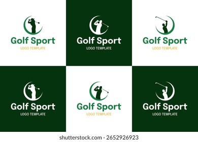 Set collection of silhouette man playing golf logo design template vector illustration