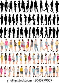 set, collection of silhouette people, men, women