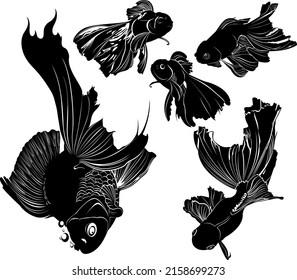 set collection silhouette vector goldfish isolated on white background