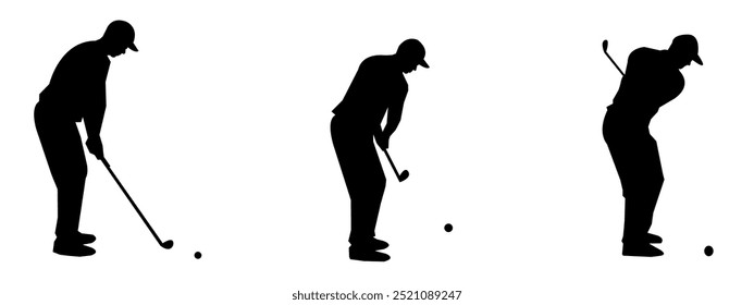 Set collection of silhouettes of male and female golfers. Golf player ready. black and white silhouette, suitable for website design, logos, illustrations and more.