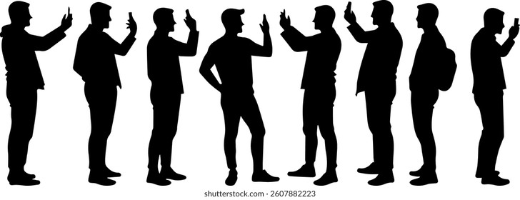 set collection of silhouettes of men taking selfies