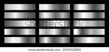 Set collection of silver gradient metallic square shape horizontal design decoration on black background