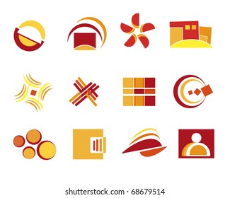 Set, collection of simple colors (no gradients) vector design elements.