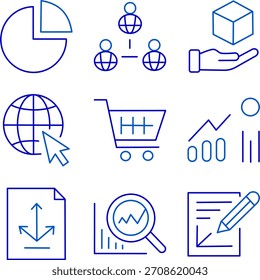 Conjunto de Coleção Linha Simples Ícones de Comércio Comercial