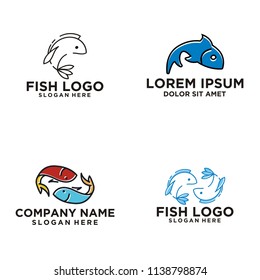 Set collection simple outline fish line art monoline logo template vector icon