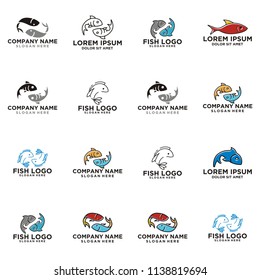 Set collection simple outline fish line art monoline logo template vector icon