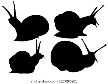 set, collection of snail silhouette