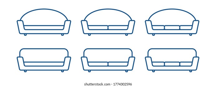 Set of Collection Sofa Icon in outline style. Simple, modern and minimalist. Easy to use. Vector Illustration. Can use for web, apps, or any media. Couch with different style. Living Room Elements.