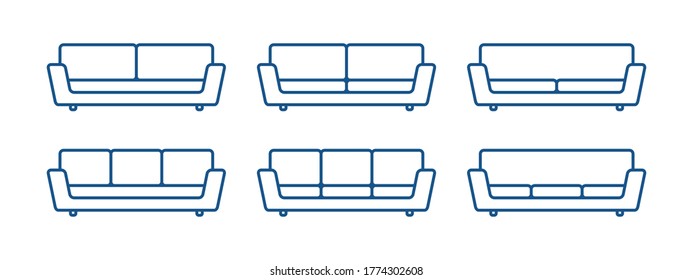 Conjunto de iconos de software de colección en estilo de esquema. Sencillo, moderno y minimalista. Fácil de usar. Ilustración vectorial. Puede usarse para web, aplicaciones o cualquier medio. Sofá de estilo diferente. Elementos del salón.