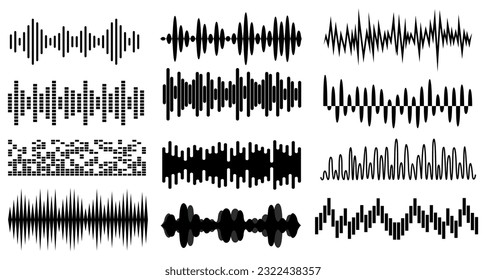 conjunto colección Símbolo de icono de onda de sonido. Ilustración del vector de sonido de audio en voz alta