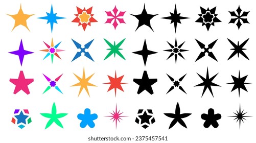 Set Collection Sparkle Stars Icons. Starburst decoration ornaments design vector illustration