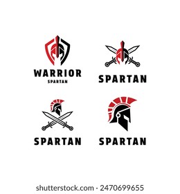 set collection spartan helmet logo design vector with shield and sword concept idea