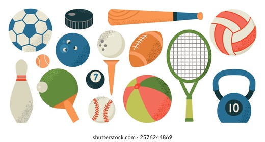 Set collection of Sports equipment, balls and gaming items icons clipart isolated illustrations