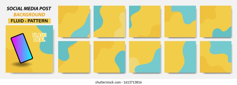 Set collection of square banner layout yellow green color stripe pattern - abstract, minimal, modern background template design for social media post, stories, story, flyer, brochure, web ad page