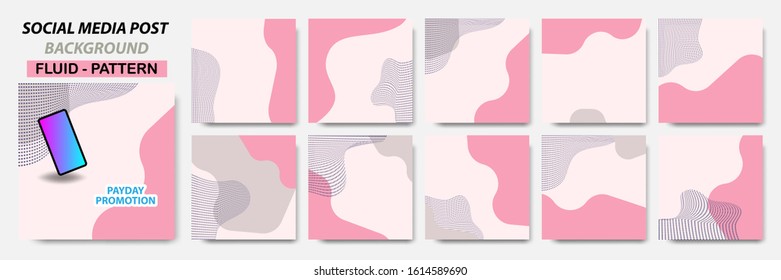 Set collection of square banner layout in pink peach color and dots waving pattern background - abstract, minimal, modern template design for social media post, stories, story, flyer, brochure, etc.